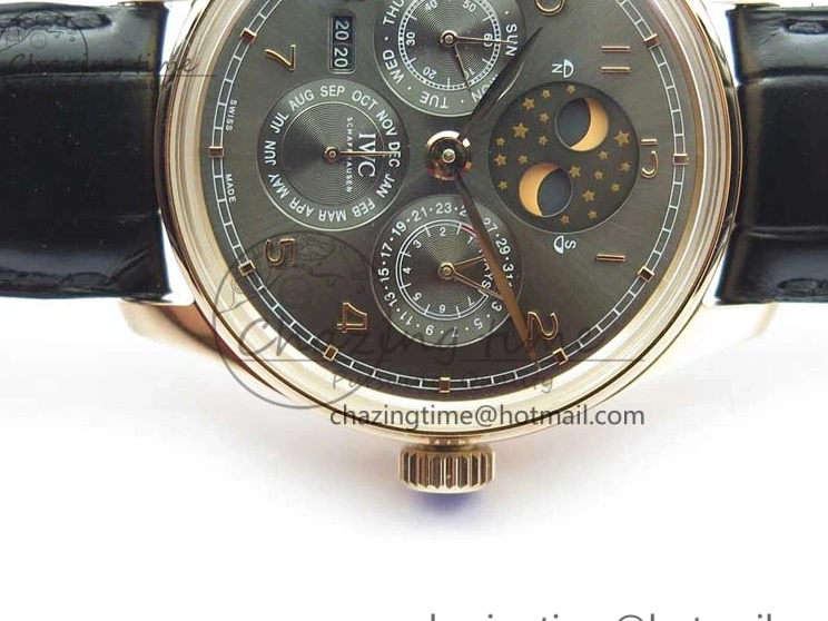 MIROTIME 0427 Elegant Portugieser Perpetual Calendar IW503302 RG V9F 1:1 Best Edition Gray Dial on Black Leather Strap A 7096